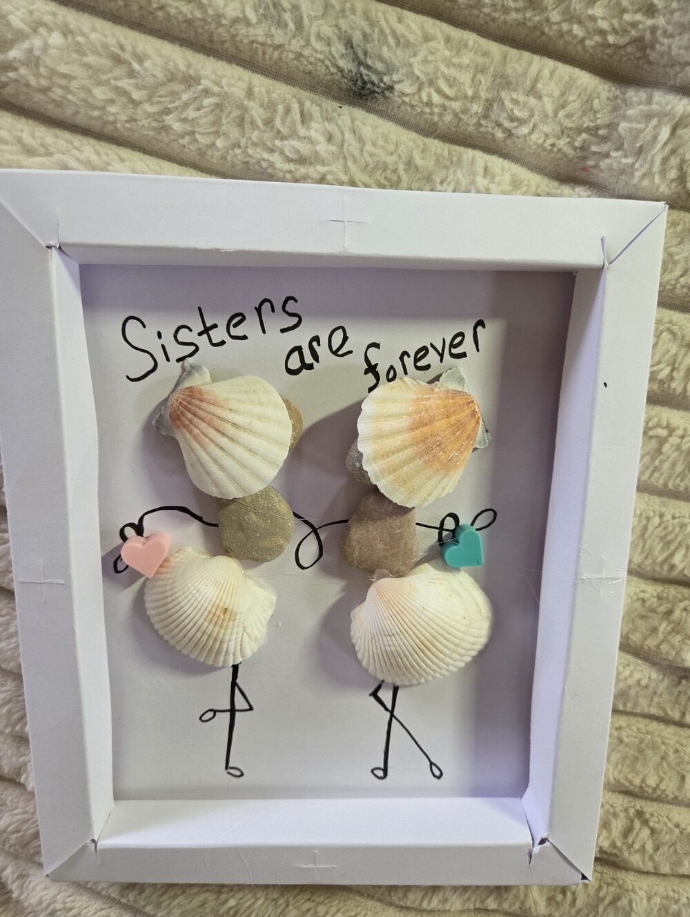 Handmade 'Sisters Are Forever' White Shell Wall Art by J.Mills 7x9